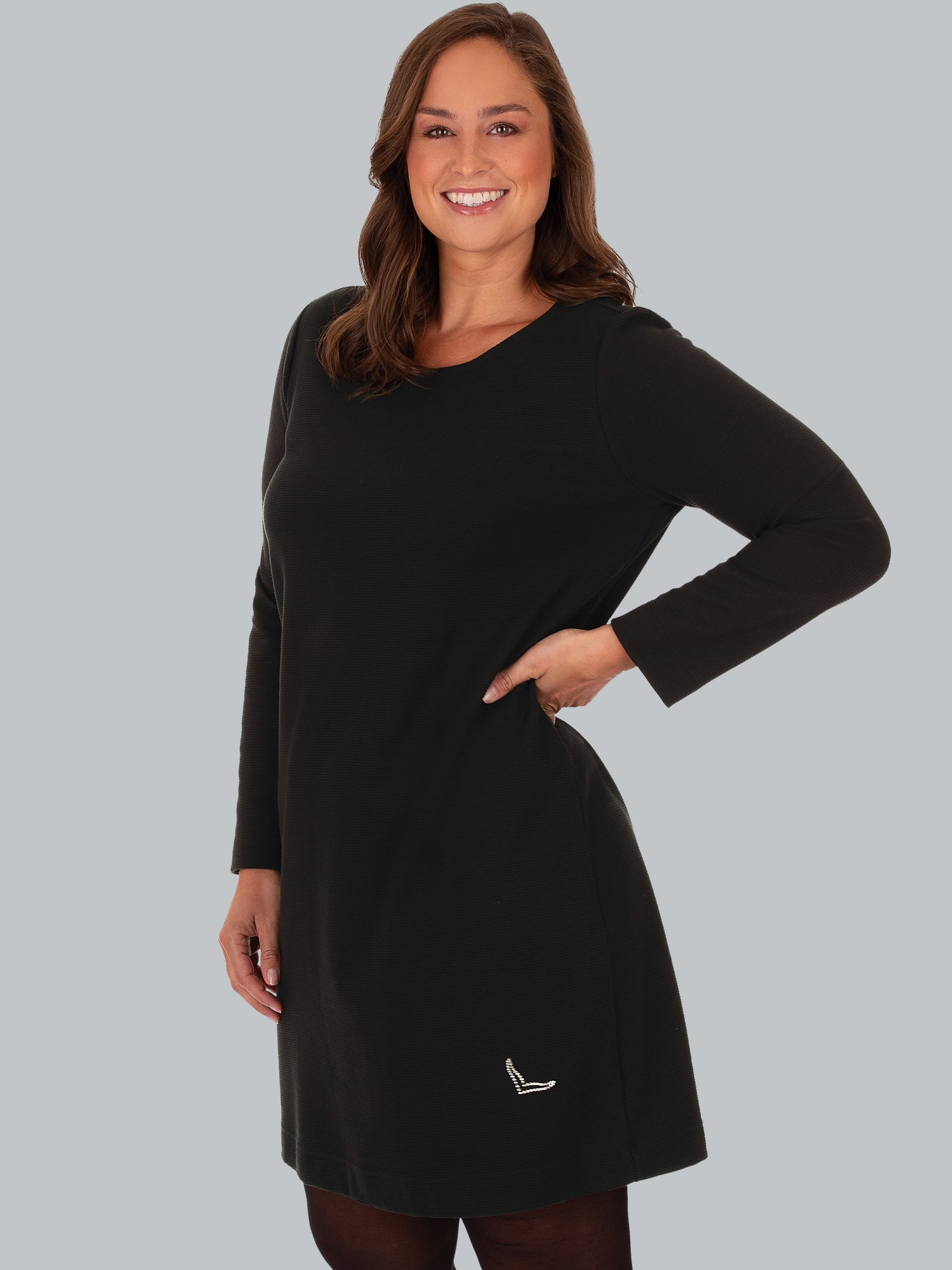 Knielanges Kleid mit langen Ärmeln Schwarz