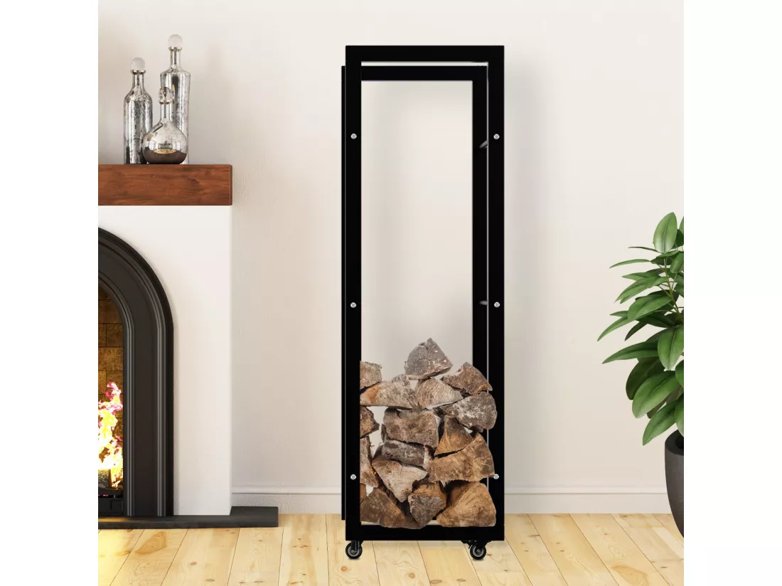 Etagère bois de cheminée - Métal - 25x40x125 cm - Noir - Keri