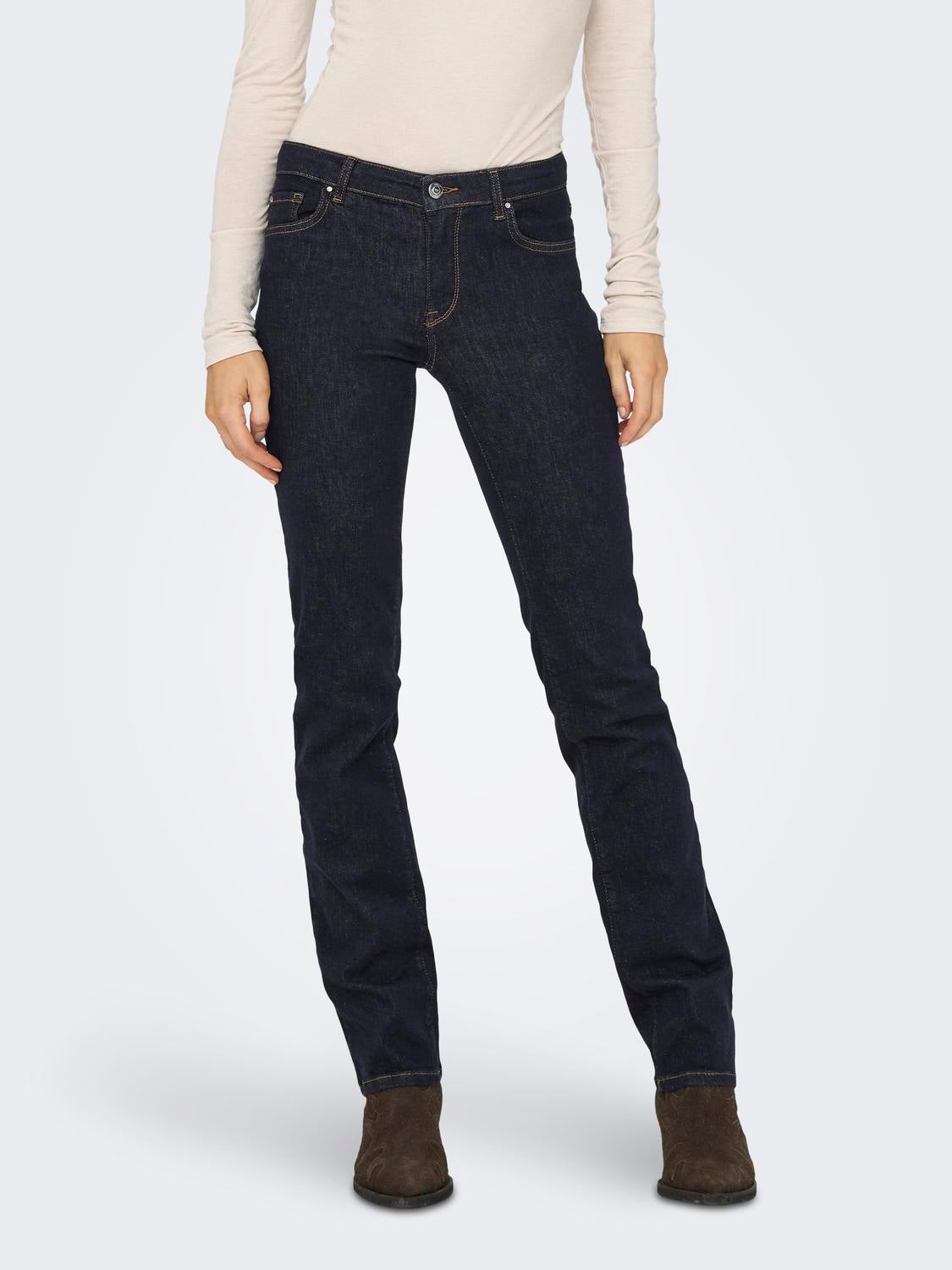 ONLALICIA Mittlere Taille Gerade geschnitten Jeans Dark Blue Denim