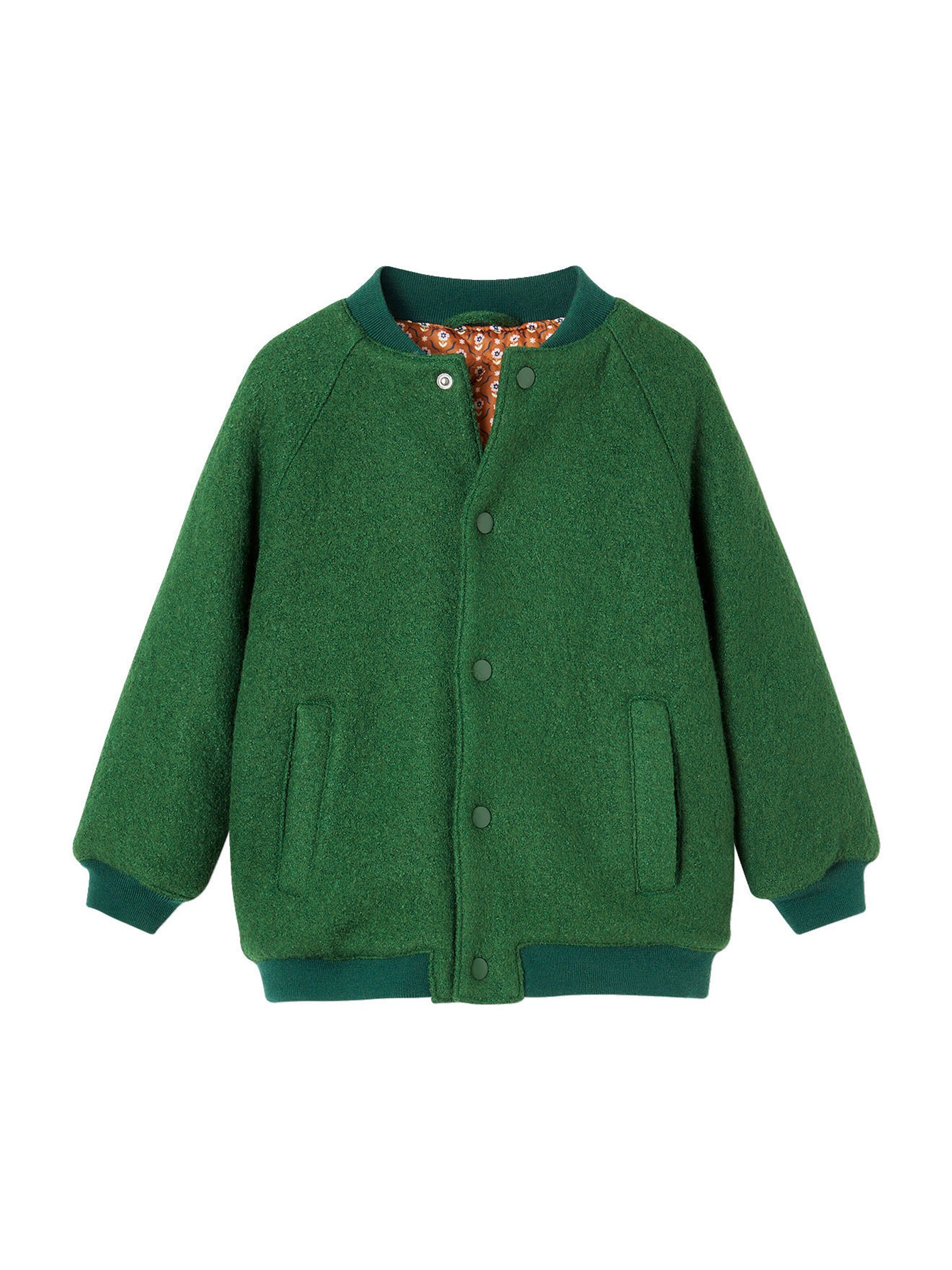 Vertbaudet Mädchen Bouclé-Collegejacke, Wattierung Recycling-Polyester englischgrün