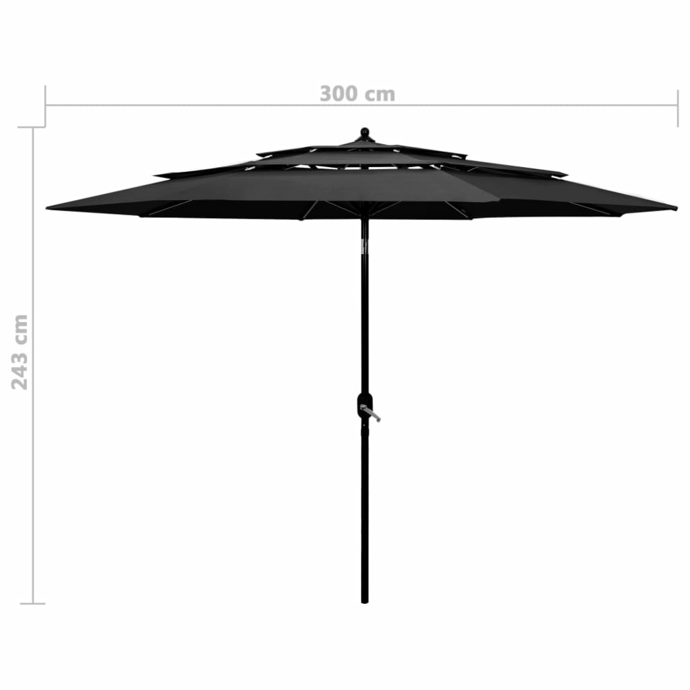 Parasol à 3 niveaux avec mât en aluminium 3 m anthracite