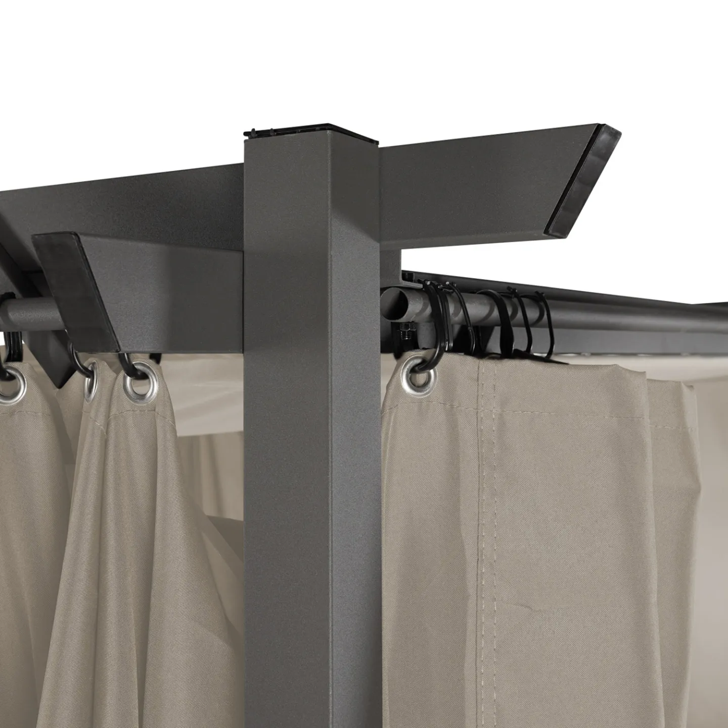 Pergola édition limitée toit rétractable 3x4 M et 4 rideaux taupe