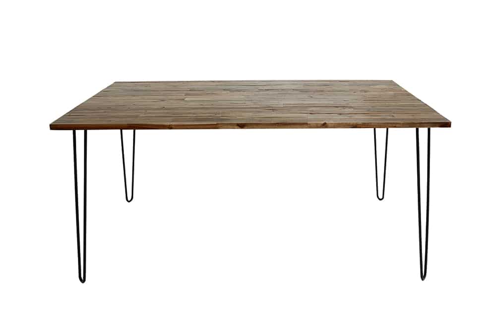 Massivholz Esstisch SCORPION 180cm braun Akazie schwarze Metallbeine Hairpin Legs Retro
