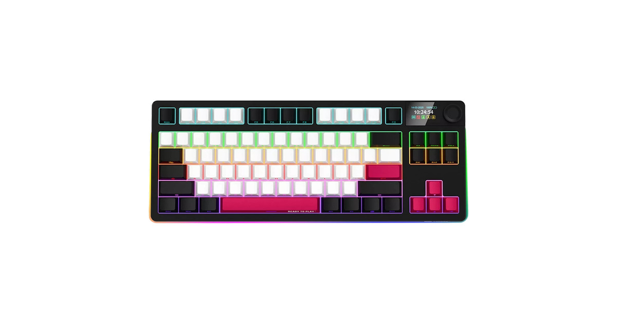 LORGARKBP70TKLW, gaming toetsenbord  (Zwart, US lay-out, LOGAR Toxic Purple, TKL, RGB, Hot-swappable, PBT Double-shot, Bluetooth / 2.4GHz / USB)