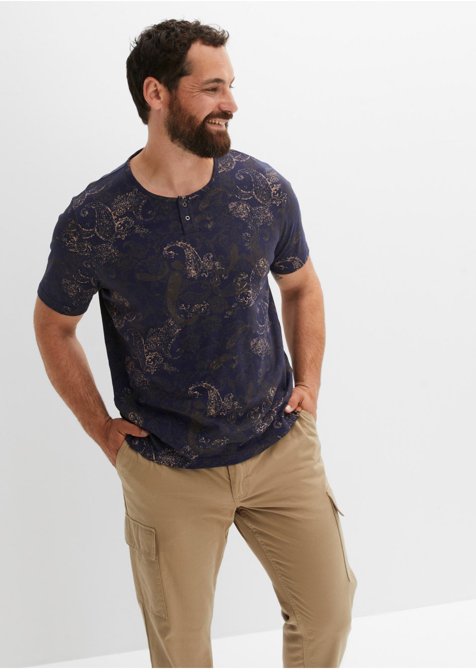 T-shirt col Henley à imprimé paisley, manches courtes