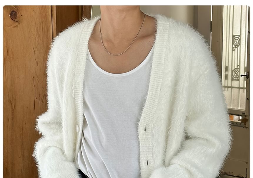 mopagrati - V-hals effen pluizige cardigan met knoopjes