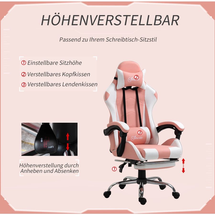 Vinsetto Gamingstuhl rosa, weiß