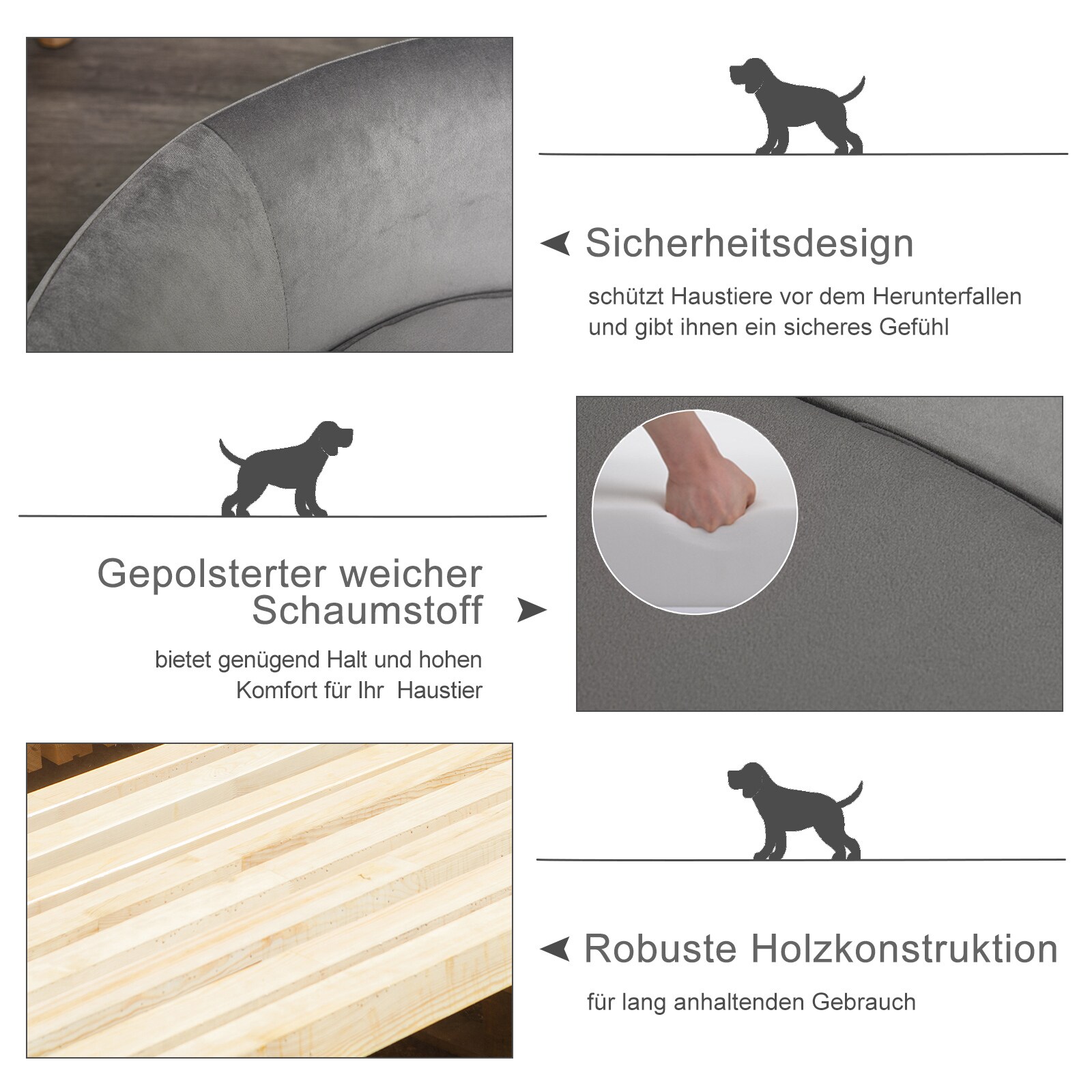 PawHut Haustiersofa für Hunde und Katzen hellgrau 86 x 55 x 33 cm
