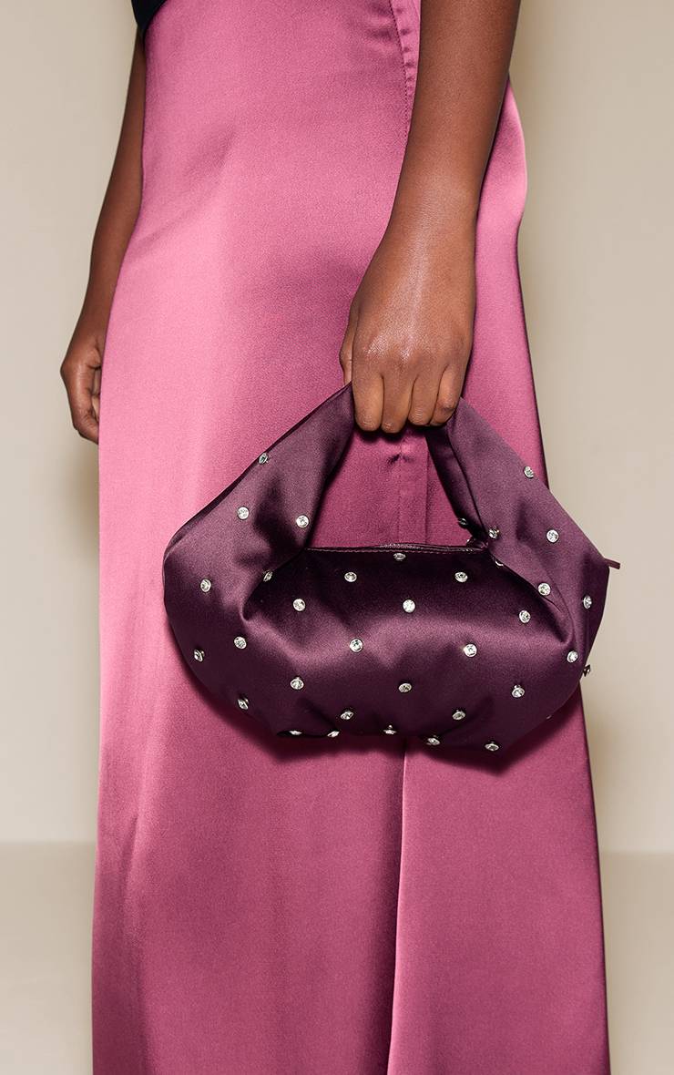 Prune Sac Pochette En Satin Prune Orné De Strass