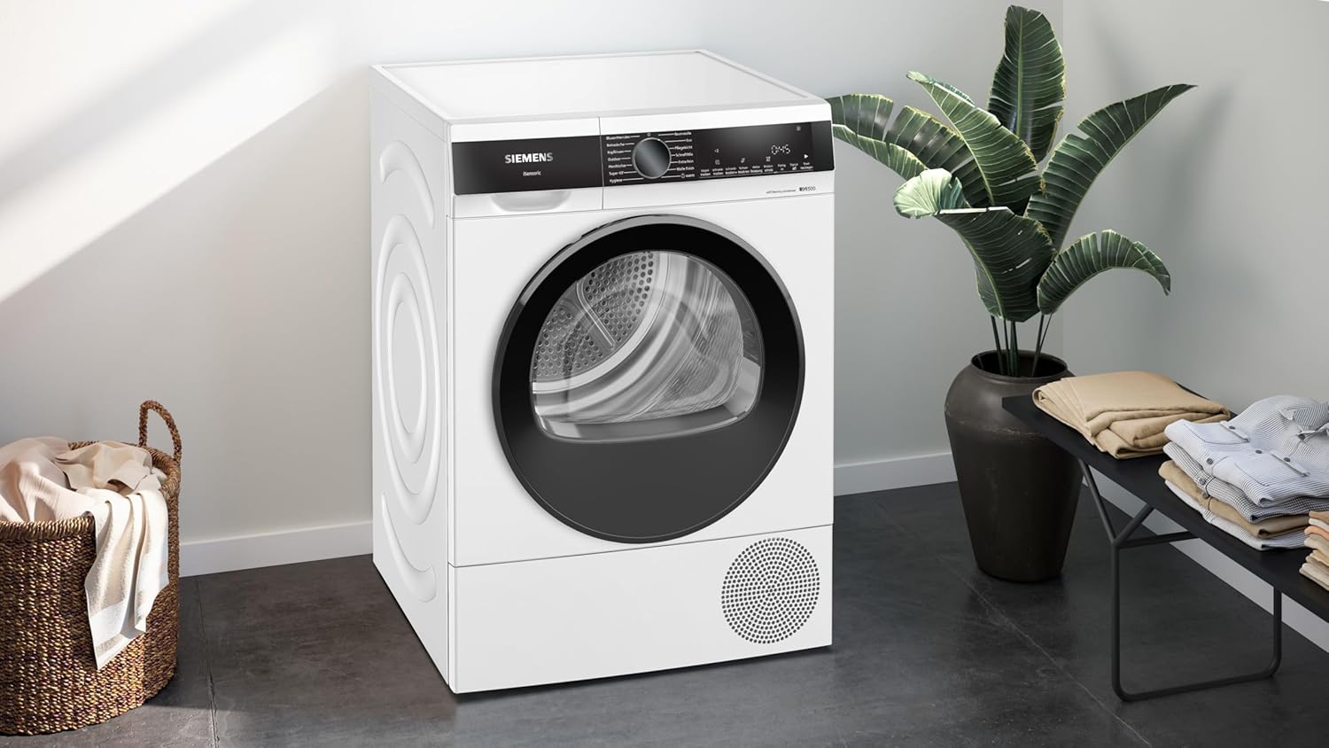 Siemens WQ45G2D00 iQ500 Wärmepumpen-Trockner 9 kg, speedPack - Zeit sparen, Selbstreinigender Kondensator, autoDry - schonendes und präzises Trocknen, Halbe Beladung