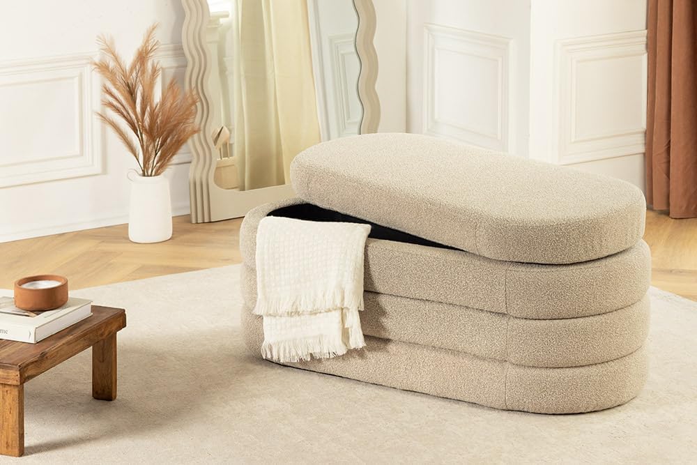 Riess Ambiente Extravagante Polsterbank Vogue - 115cm - Taupe - Bouclé - Sitzbank mit Stauraum