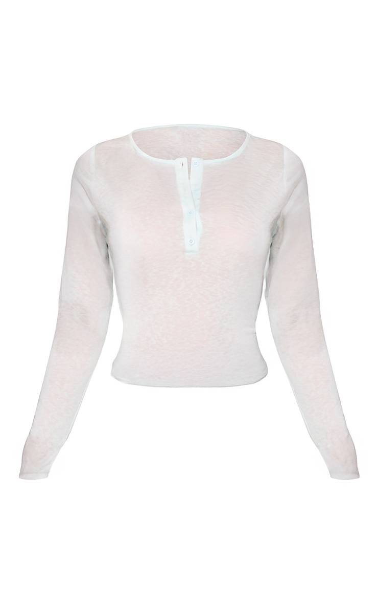 Bleu Haut À Manches Longues Semi-transparent En Jersey Slub