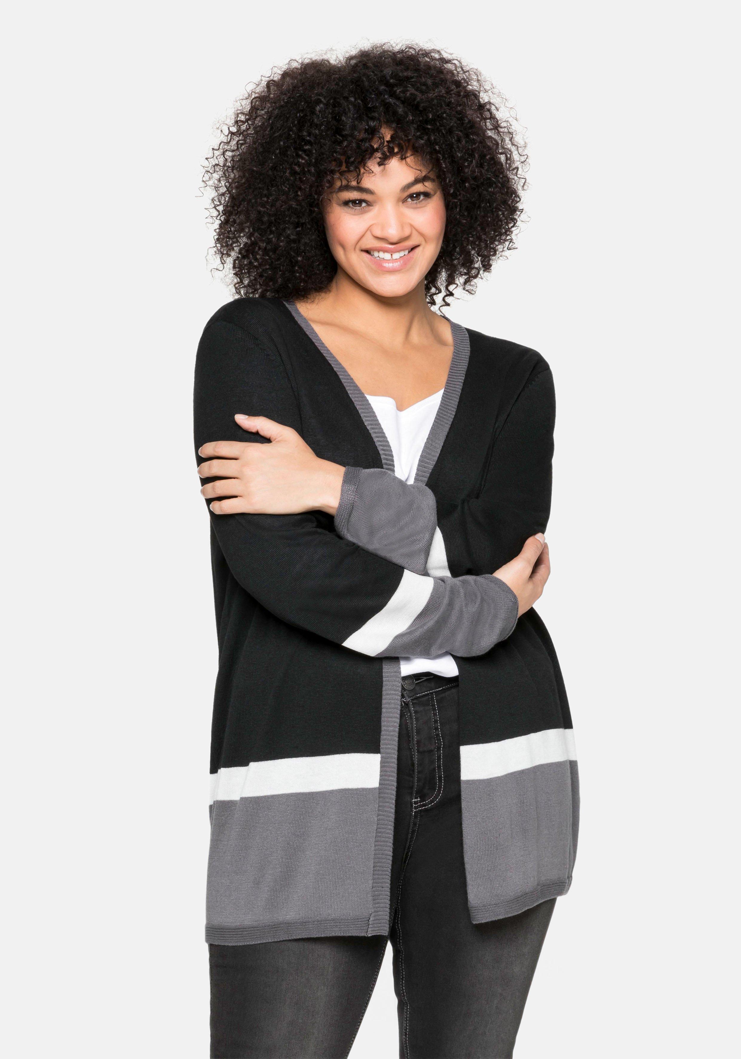Strickjacke im Colourblocking-Stil, in offener Form