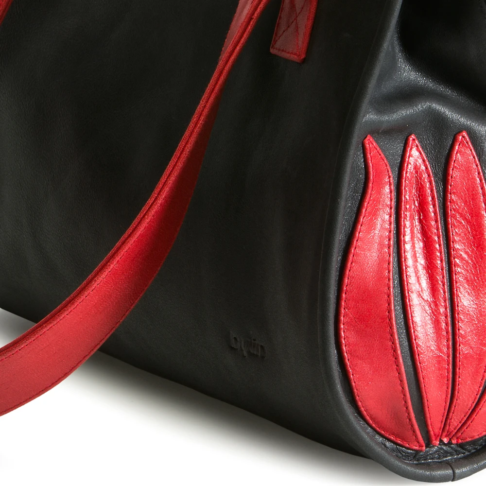 Biz Black Leather with Red Tulip