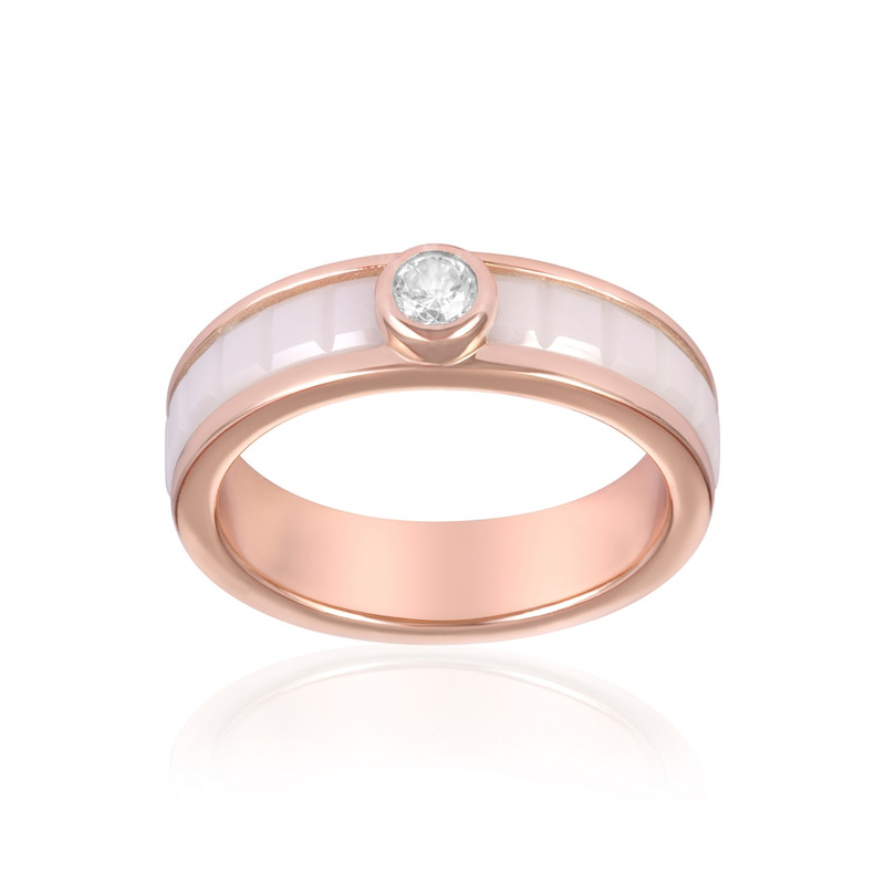 Bague Plaqué or rose, céramique blanche et Cristal Cubic Zirconia