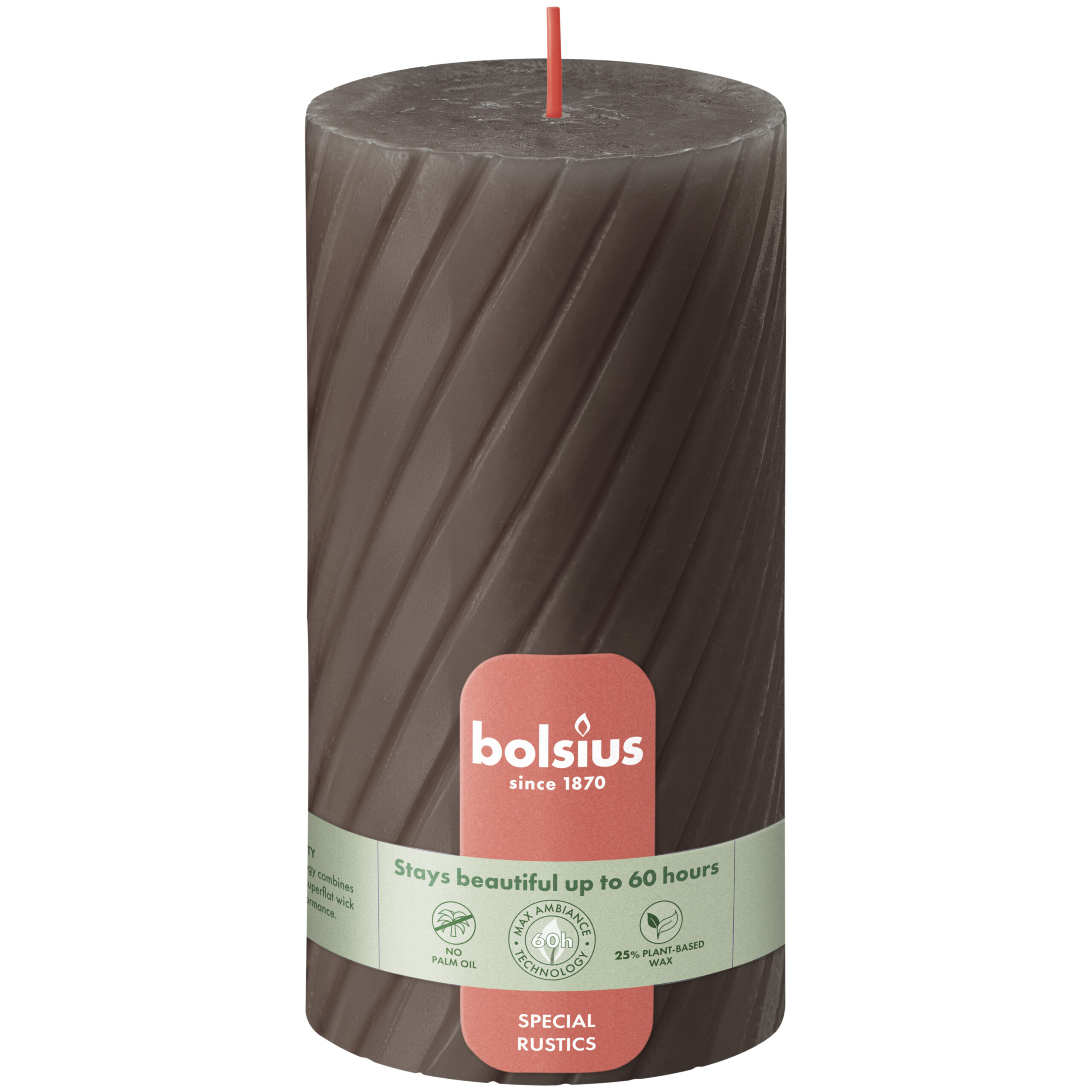 Bolsius Rustiek twist stompkaars 130/68 Rustic Taupe (1 stuk)