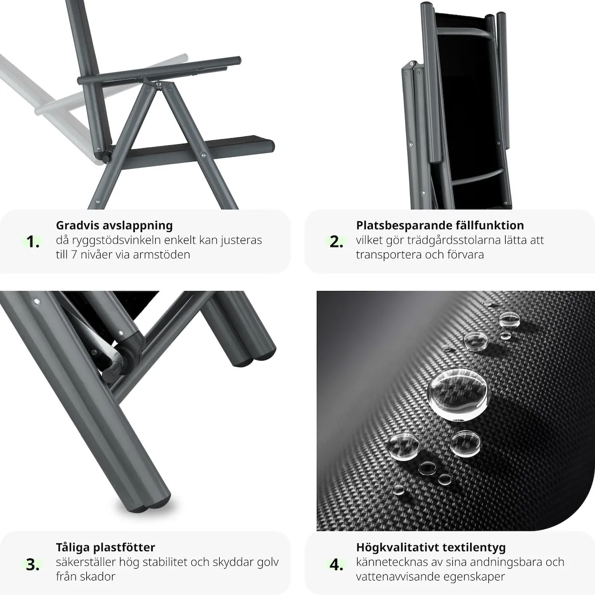 2 stk Aluminium hagestoler - antrasitt