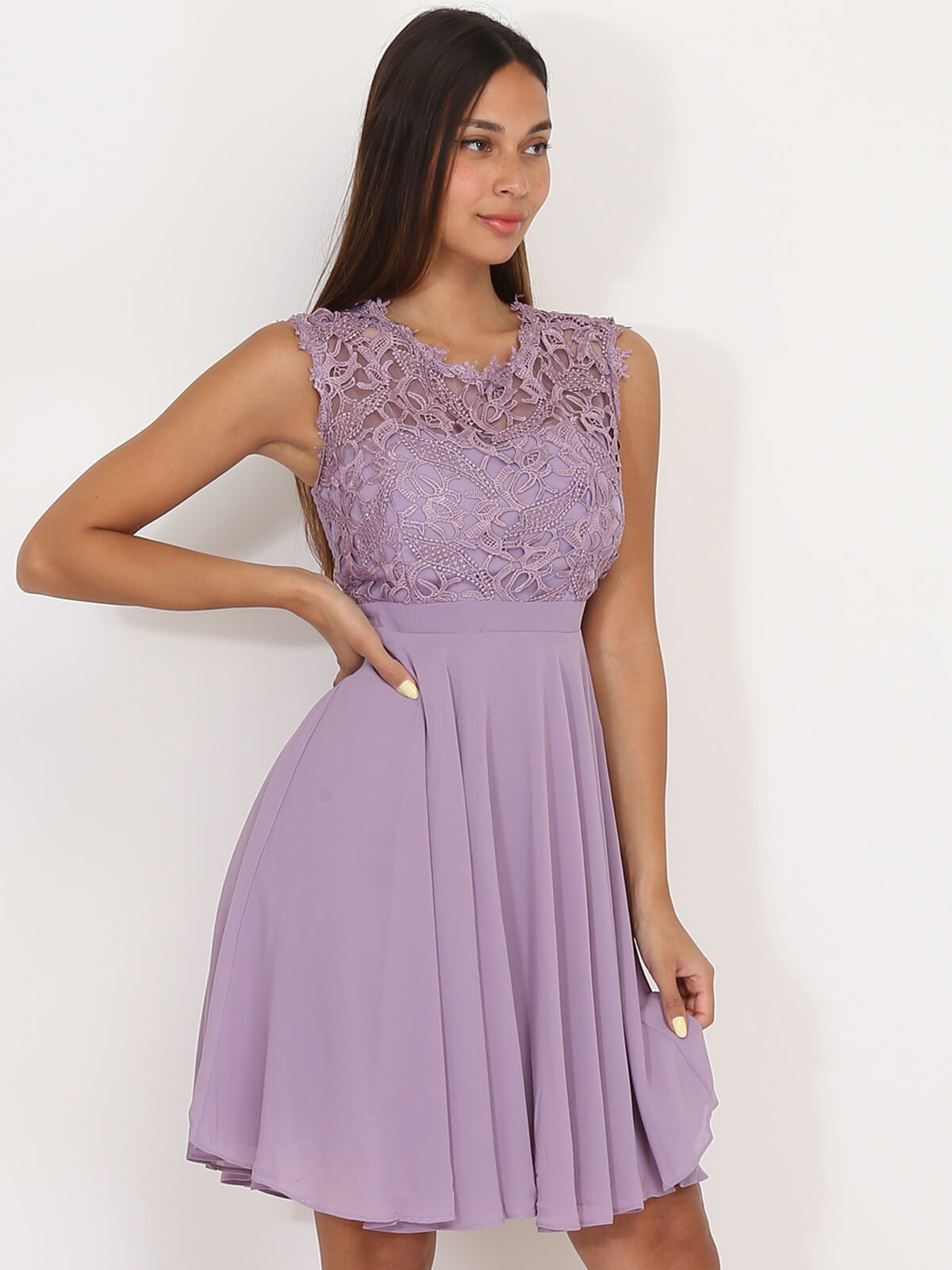 Robe de cérémonie avec dentelle- Violet clair