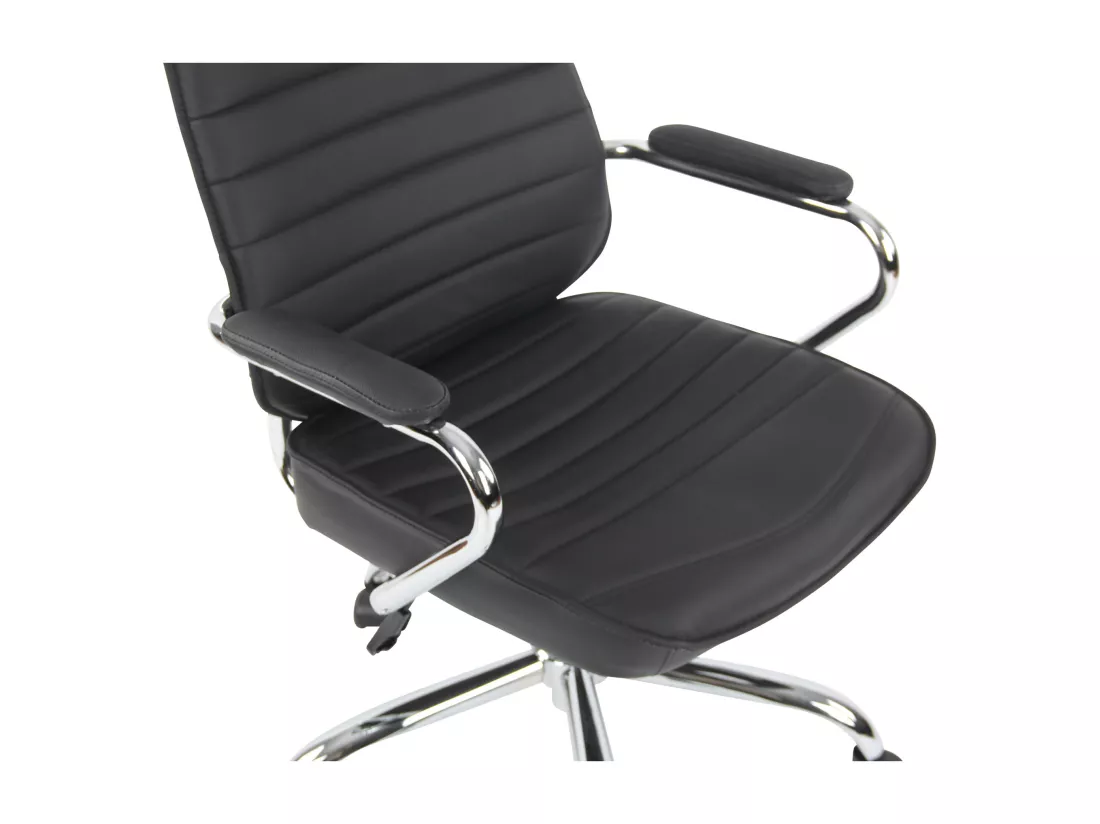 Chaise de bureau - Véritable cuir & Métal chromé - Noir - Rako