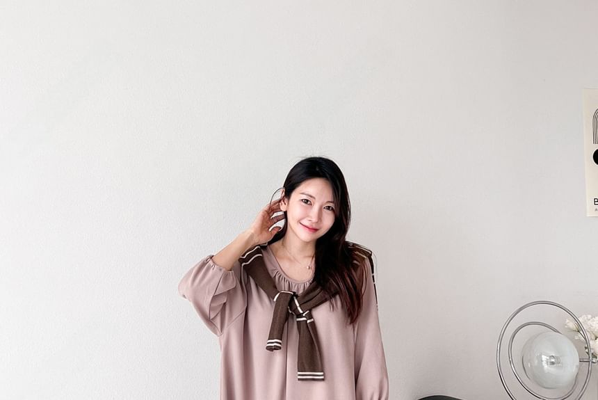 Chubby Girl - 3/4-mouw effen losse midi-jurk