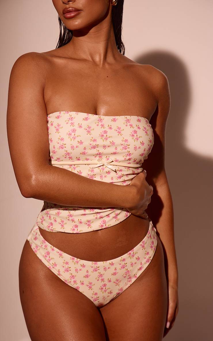 Citron Bas De Bikini Tanga À Imprimé Fleuri