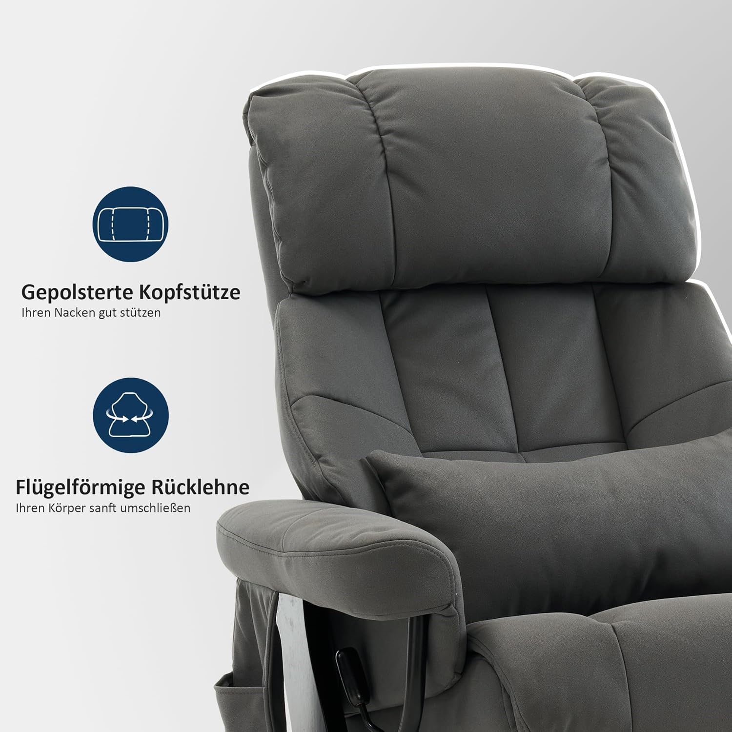 M MCombo Relaxsessel mit Hocker, Drehbare Fernsehsessel mit Liegefunktion, Moderner TV-Sessel Stuhl für Wohnzimmer, mit Kissen & Seitentasche, 9066 (Mikrofaser, Grau)
