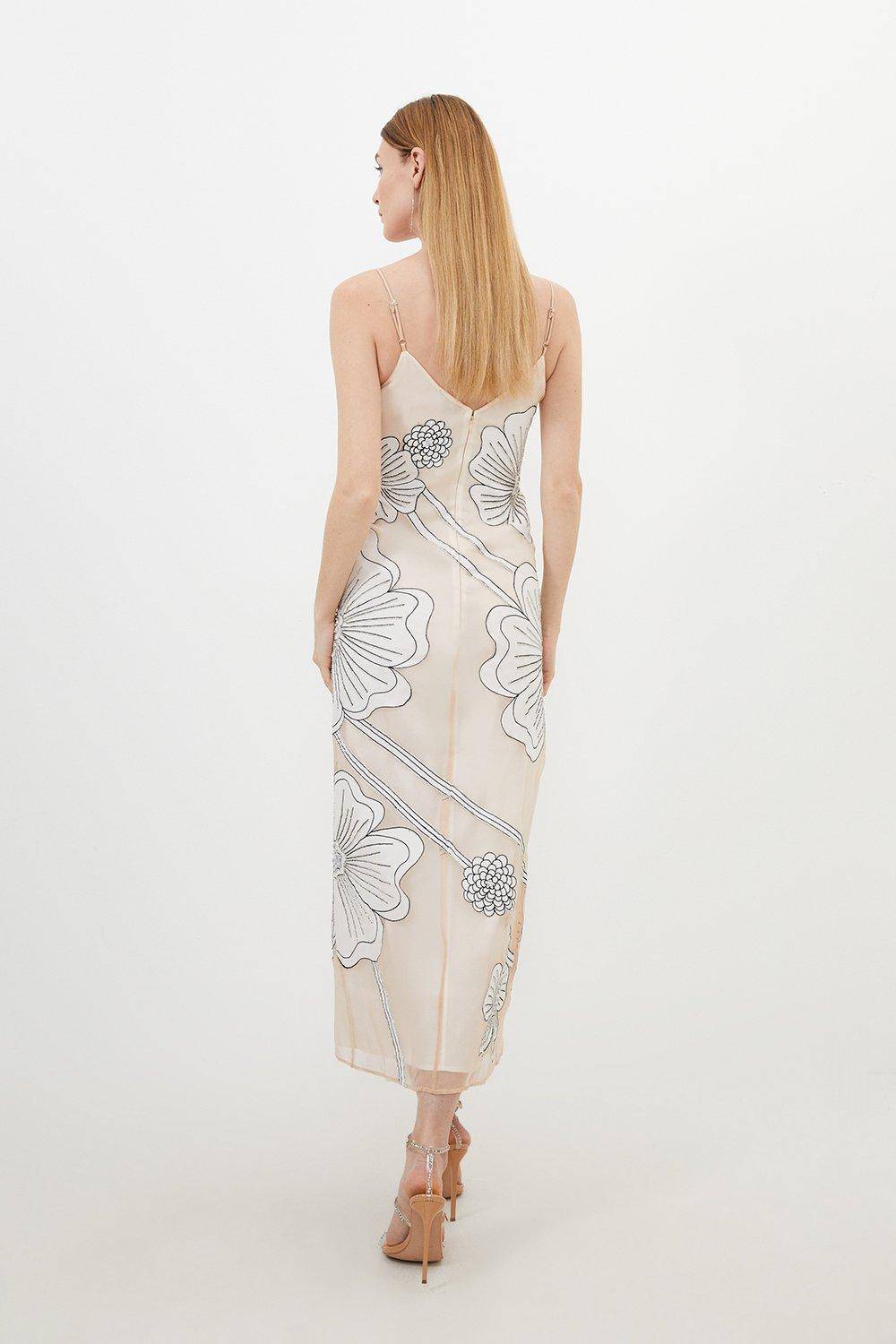 KarenMillen Robe Midi En Organdi Satiné Tissé Avec Appliqués