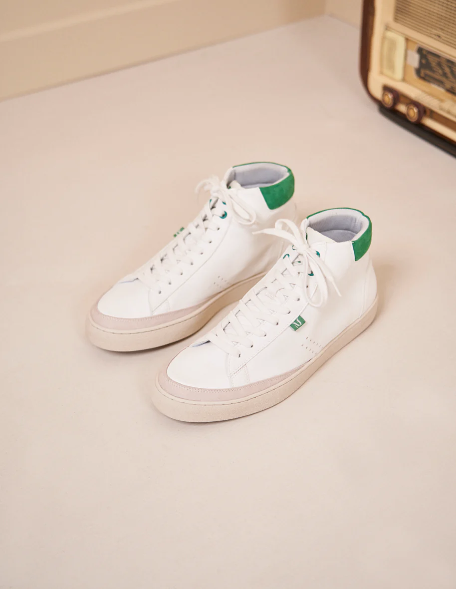 Baskets montantes Alexis - Cuir et suède vegan blanc et vert