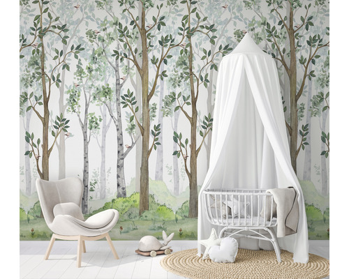 Vliesbehang 45869 Kindermuren Bosbomen Groen Bruin 3-delige set 159 x 270 cm