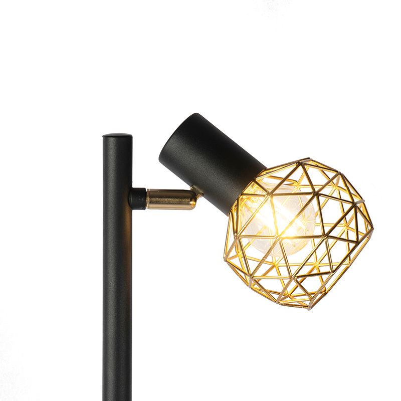 Design vloerlamp zwart met goud 3-lichts verstelbaar - Mesh