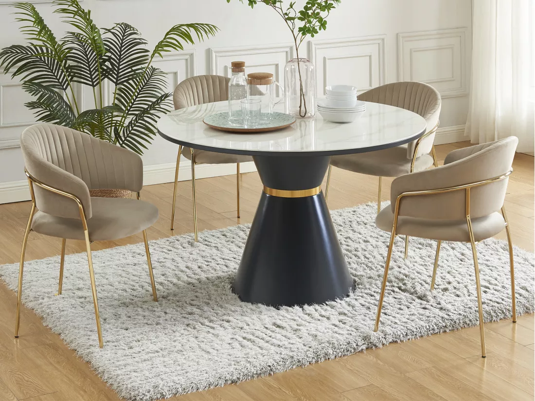 Lot de 6 chaises en velours et métal doré - Beige - MADOLIA de Pascal MORABITO
