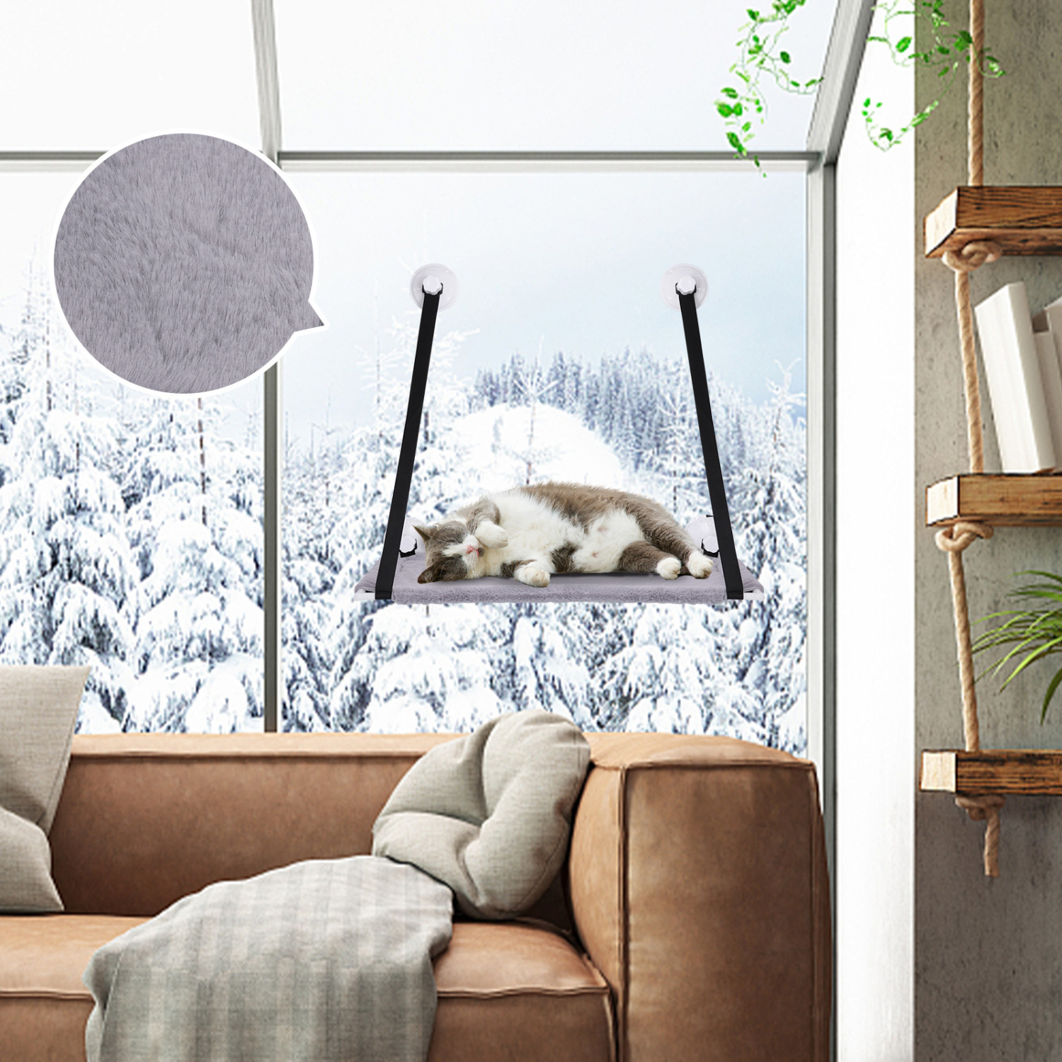 Rede de janela para gatos Nobleza All-Season, cama suspensa para gatos com cobertor macio e almofadas de verão, ideal para cochilos e banhos de sol, suporta até 20 kg.
