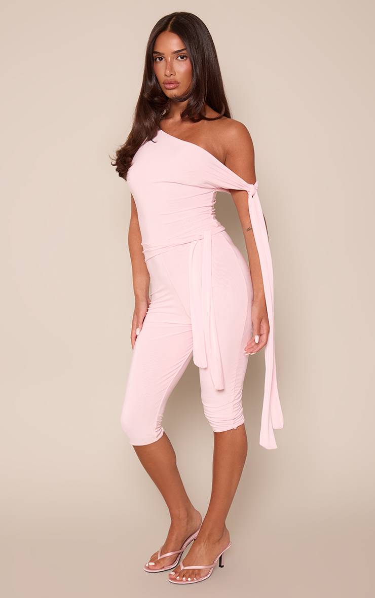 Rose Clair Combinaison Capri Double Couche En Maille Avec Détail Nœud