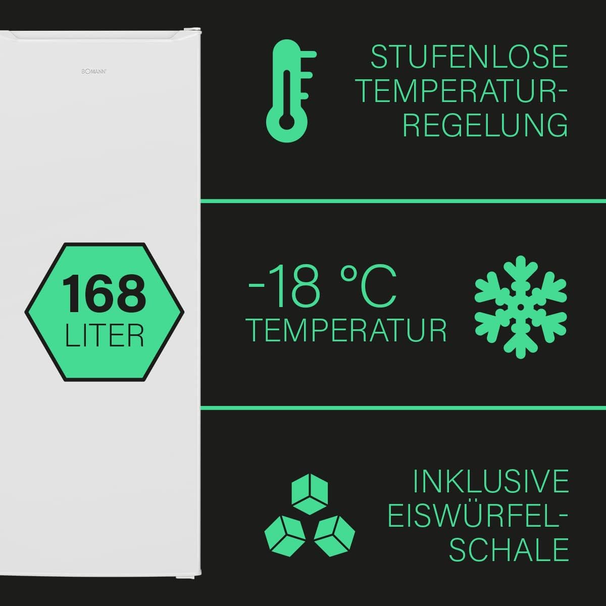 Bomann® Gefrierschrank | Tiefkühlschrank | Freezer | Nutzinhalt 168 Liter | wechselbarer Türanschlag | 4 Sterne Gefrierraum | GS 7340 weiß