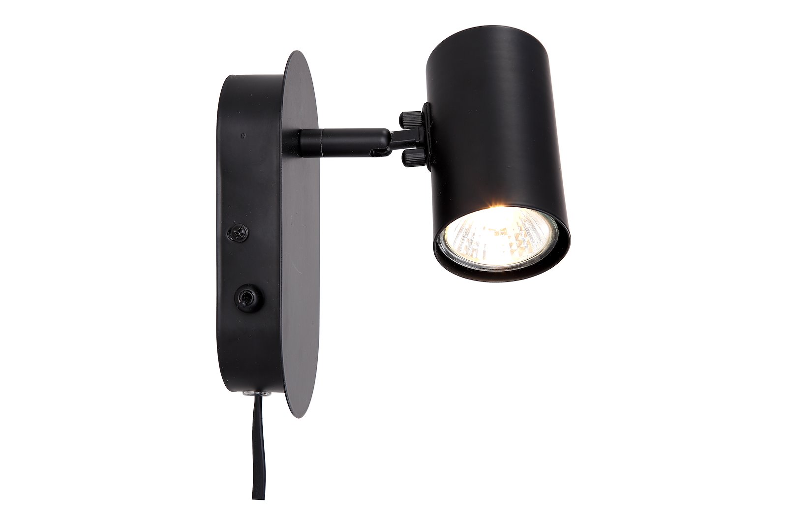 Tube vegglampe Sort med bryter og ledning.