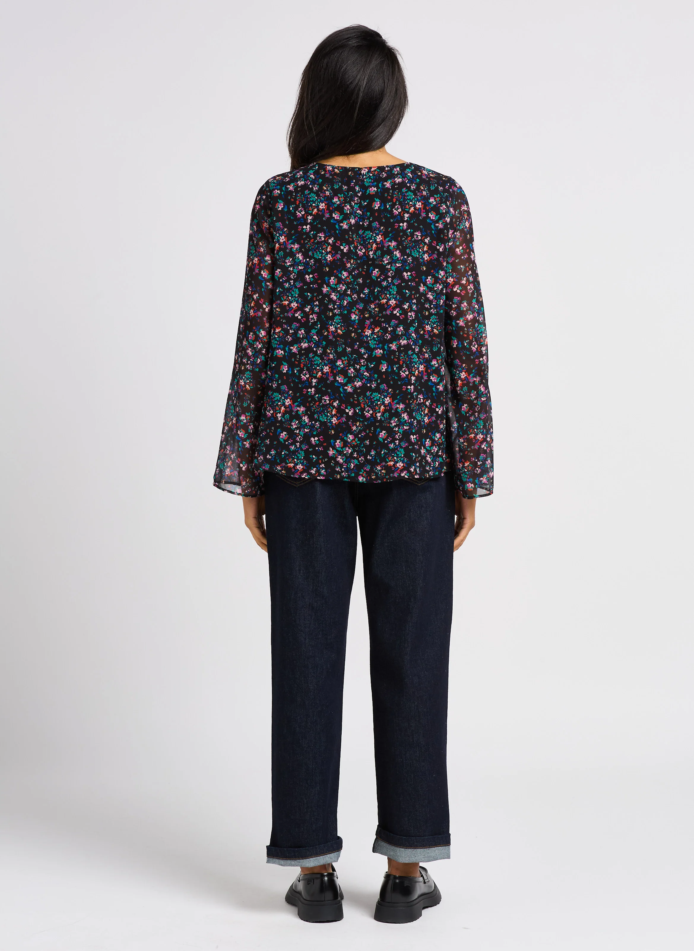 LE JILL - Jean large taille haute en coton stretch| Bleu