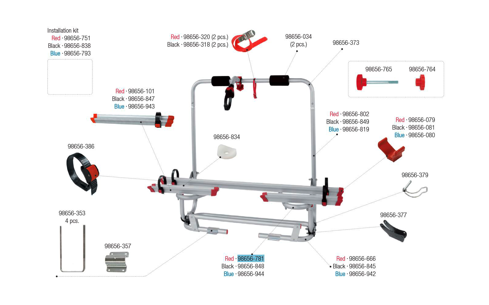 Fiamma Auflagebügel passend für Caravan XL A Pro 200 - Frabe Rot Fiamma Ersatzteilnummer 98656-781
