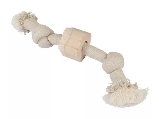 Jouet en corde et bois pour chien - Beige - L 30 cm