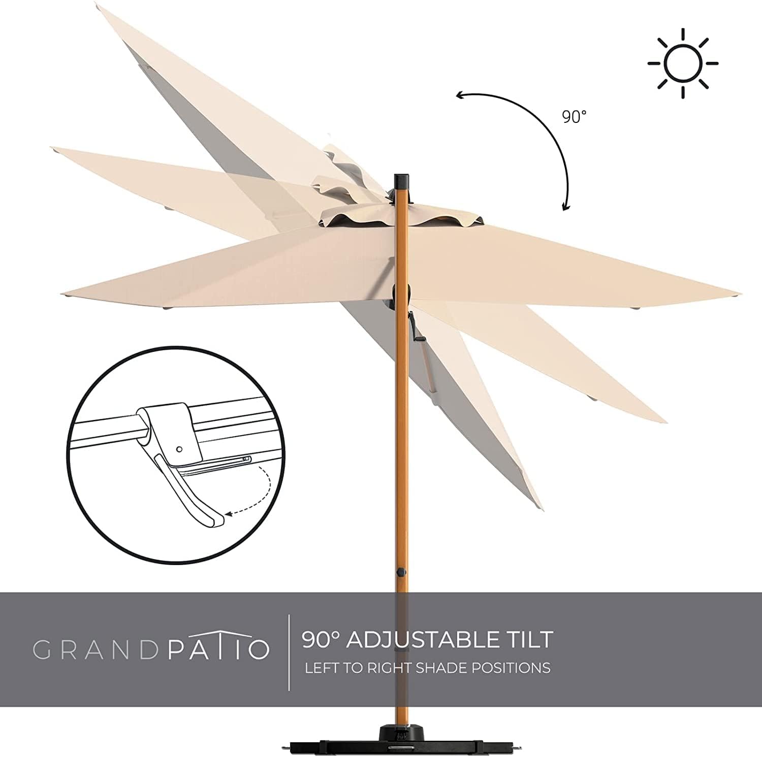 Grand patio Sonnenschirm Sonnenschutz Balkon, Ampelschirm 300 cm mit Kurbel, Windbeständig Sonnenschirme für Terrasse, Garten, Strand, UV-Schutz 50+ (Champagne, Rund)