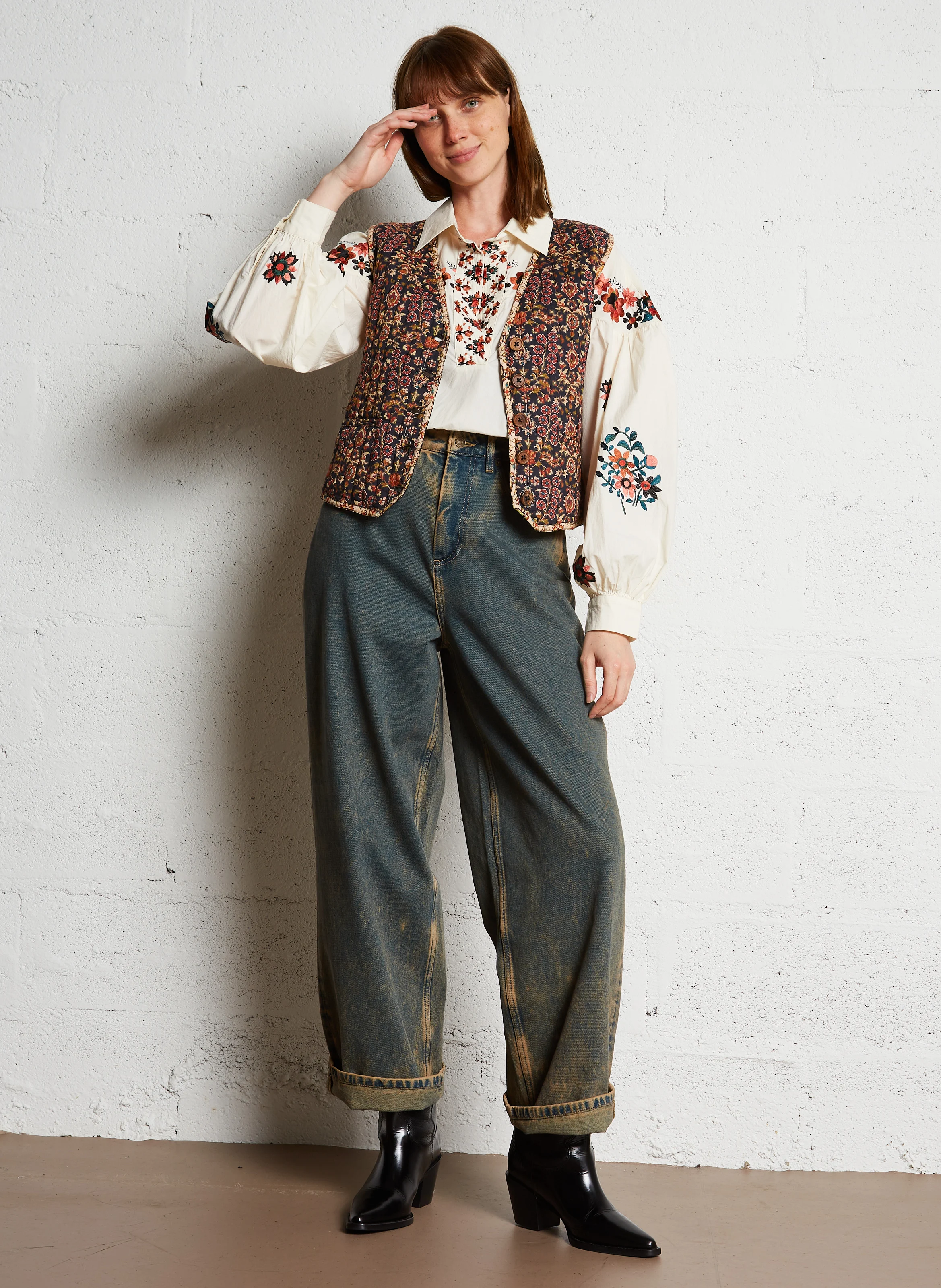 DYLAN - Veste sans manches col V en coton | Multicolore