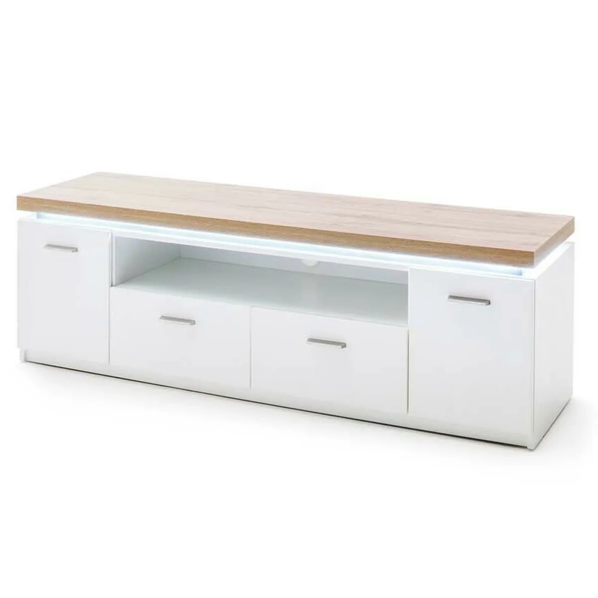 pegane Meuble TV - Blanc/Chêne Wotan - Longueur 156 cm