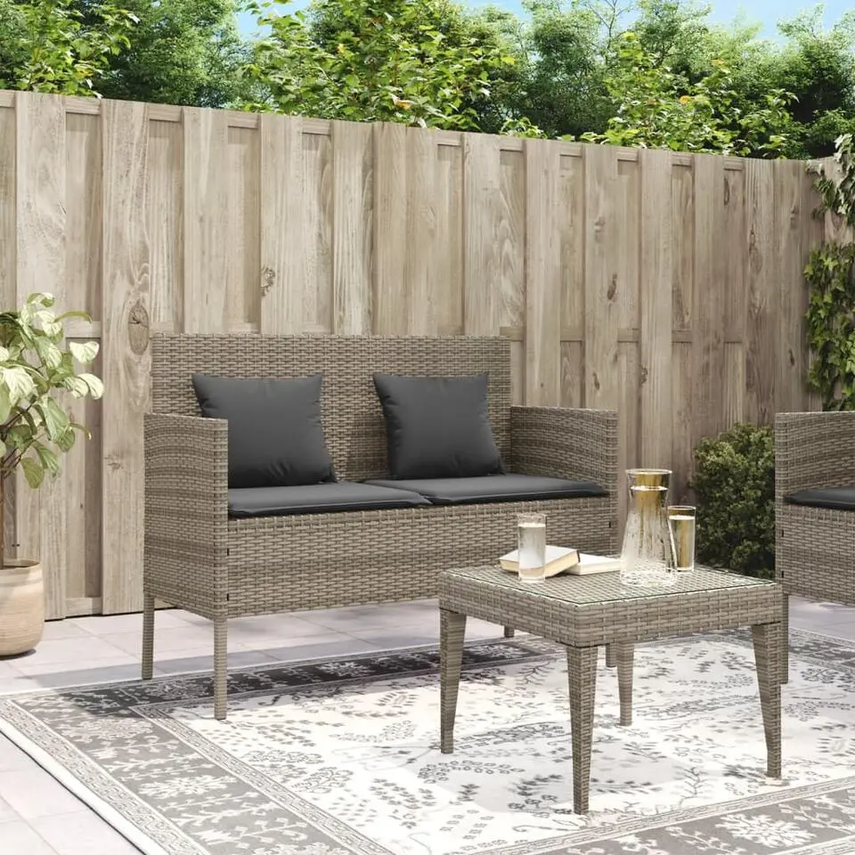 vidaXL - Tuinbank met kussens - Grijs - Poly rattan - 113x61x87 cm