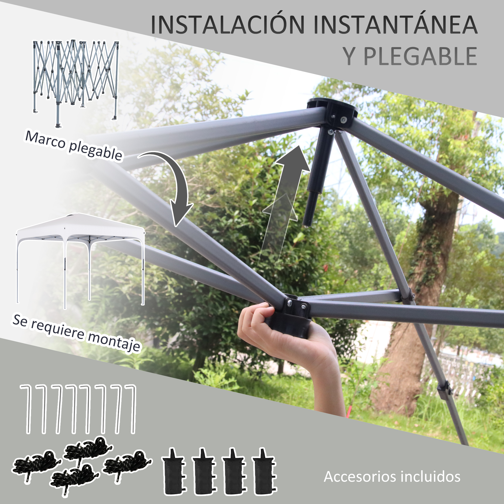 Gazebo dobrável Outsunny 2,5x2,5x2,68 m, tenda de jardim com proteção UV 50+, altura ajustável, 4 sacos de areia e bolsa de transporte para camping, festas e pátios, branco.