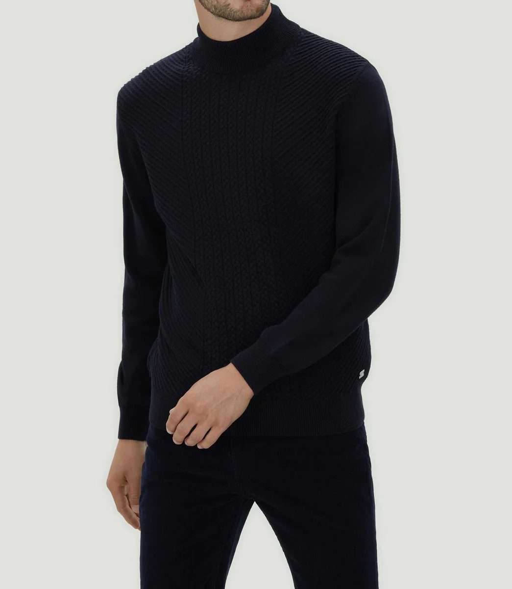 Pull col montant marine 