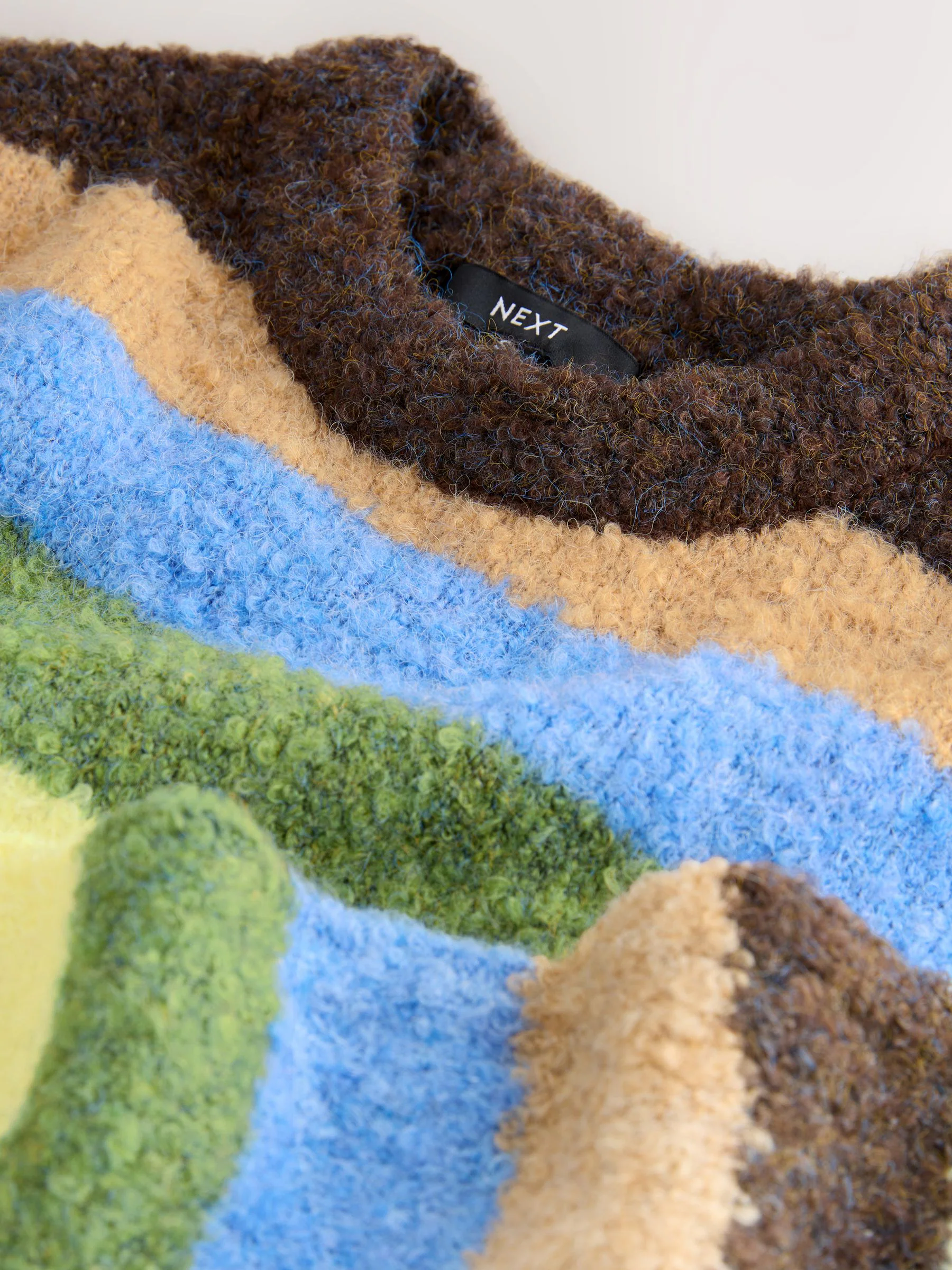 Chocoladebruin/blauw, meerkleurig gestreept - Boucle Ronde hals Trui Met Wol
