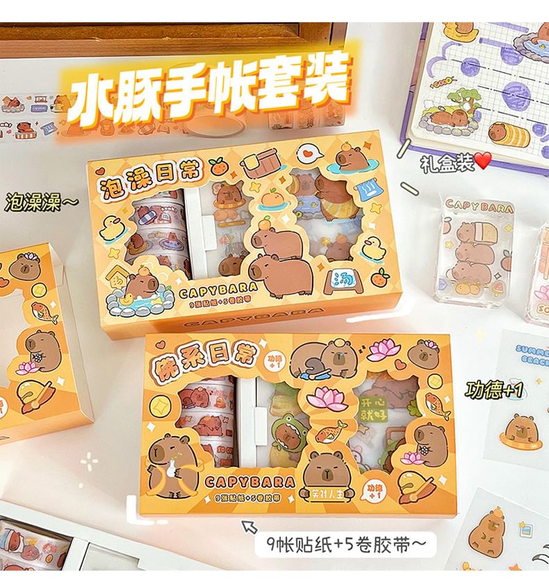 Eranso - Set: Capybara Sticker + Masking Tape (Diverse ontwerpen)
