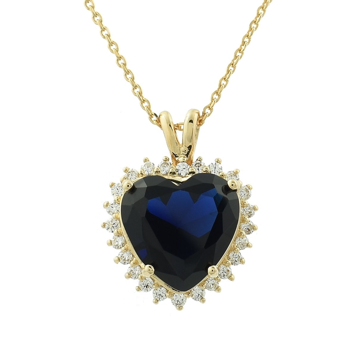 Collier coeur oxyde de zirconium bleu roi Plaqué OR 750 3 microns