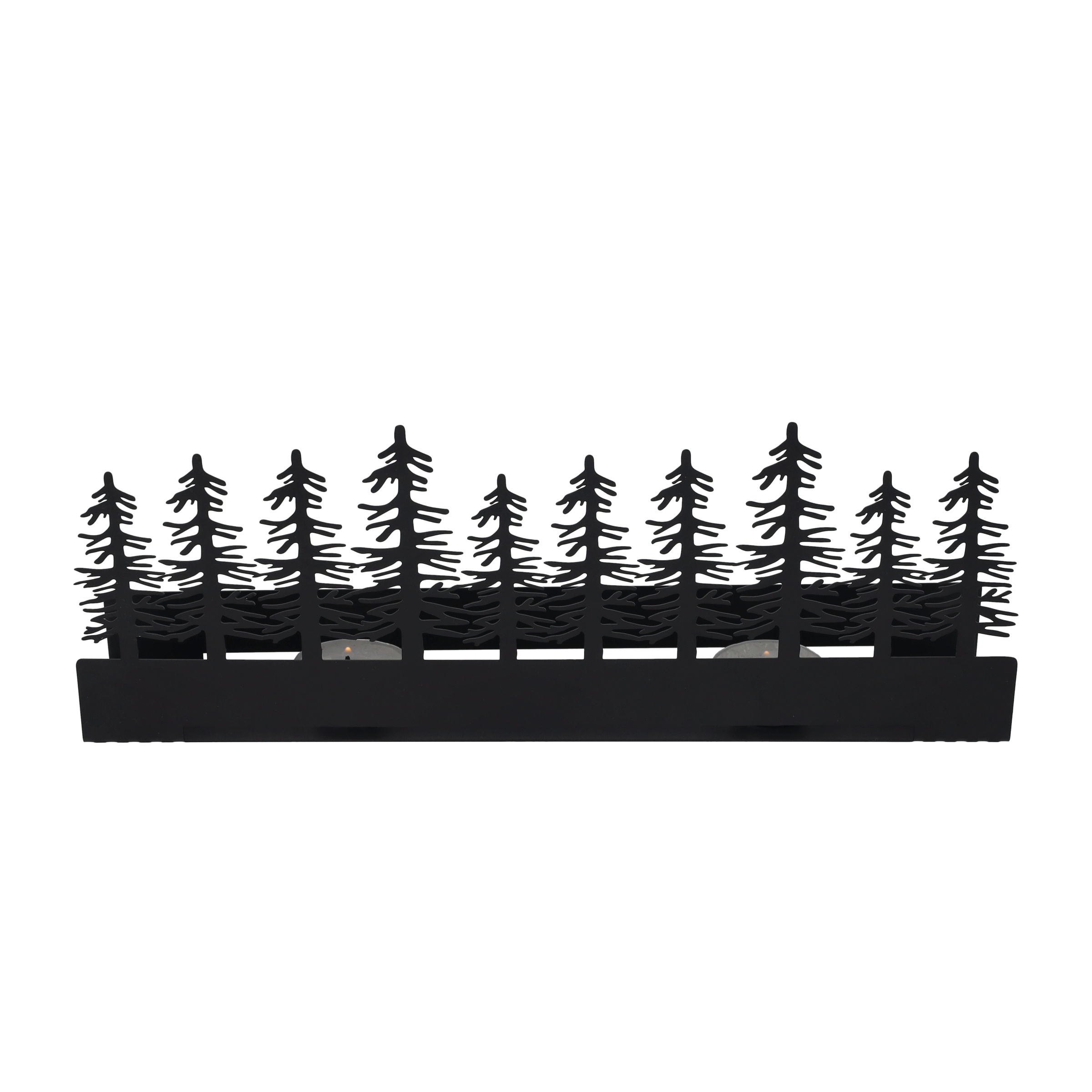 (30x11cm) Metall Deko Teelicht Halter Wald Home Accessoire Kerzen Ständer für Herbst / Winter - Schwarz