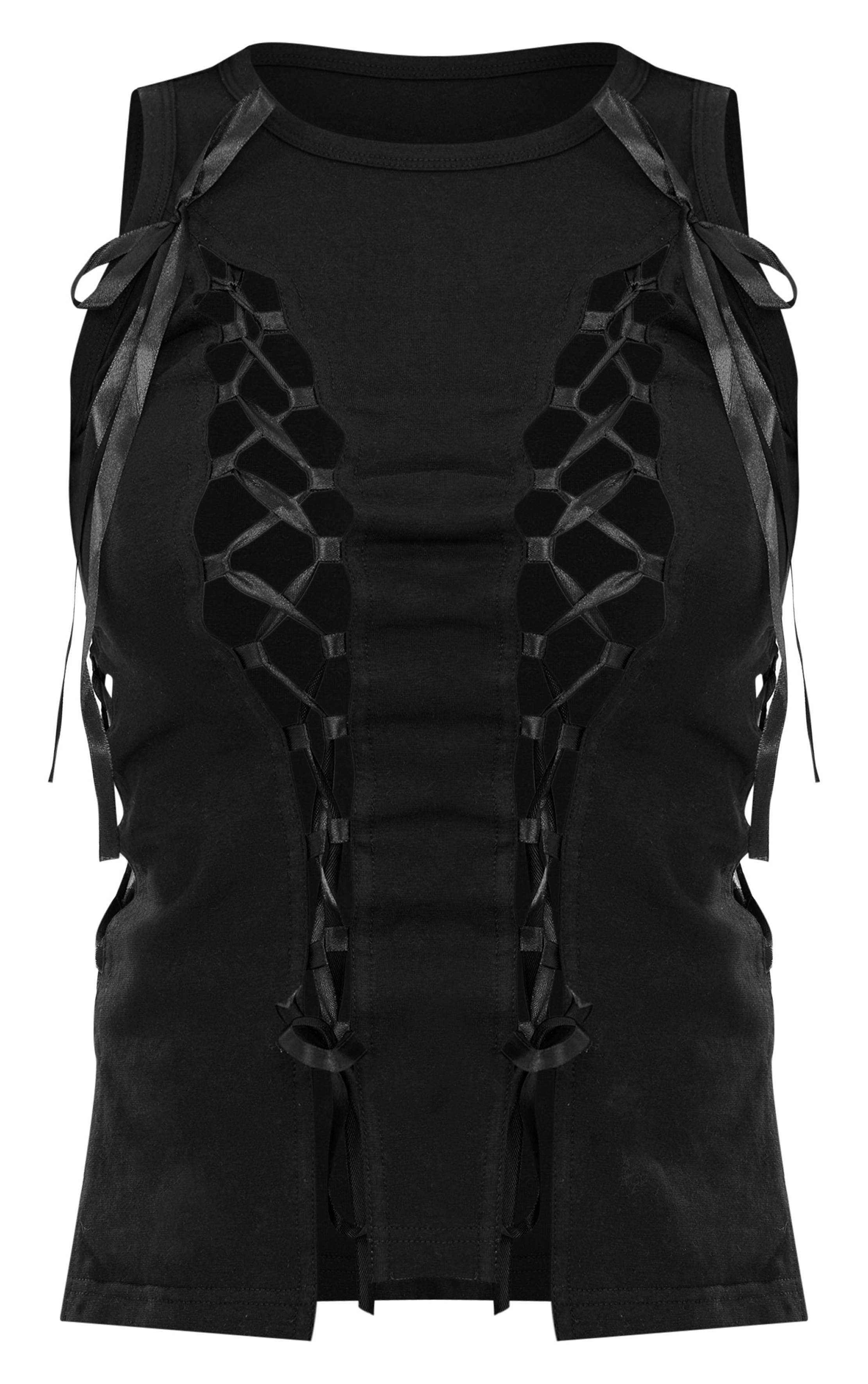 Noir Gilet Long En Coton Avec Nœud