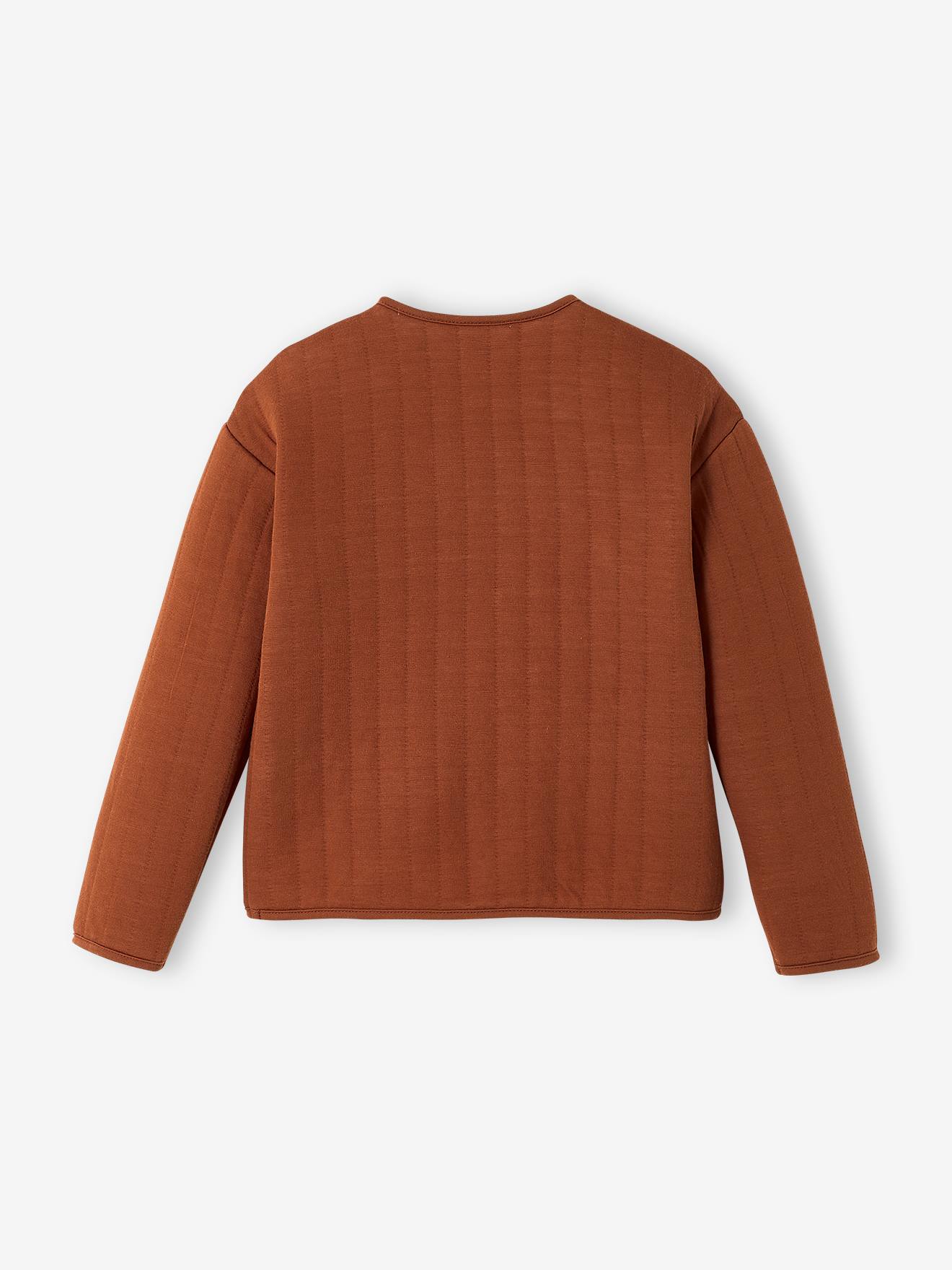 Jaqueta reversível de malha com efeito acolchoado, lisa em cinza escuro, para meninas.